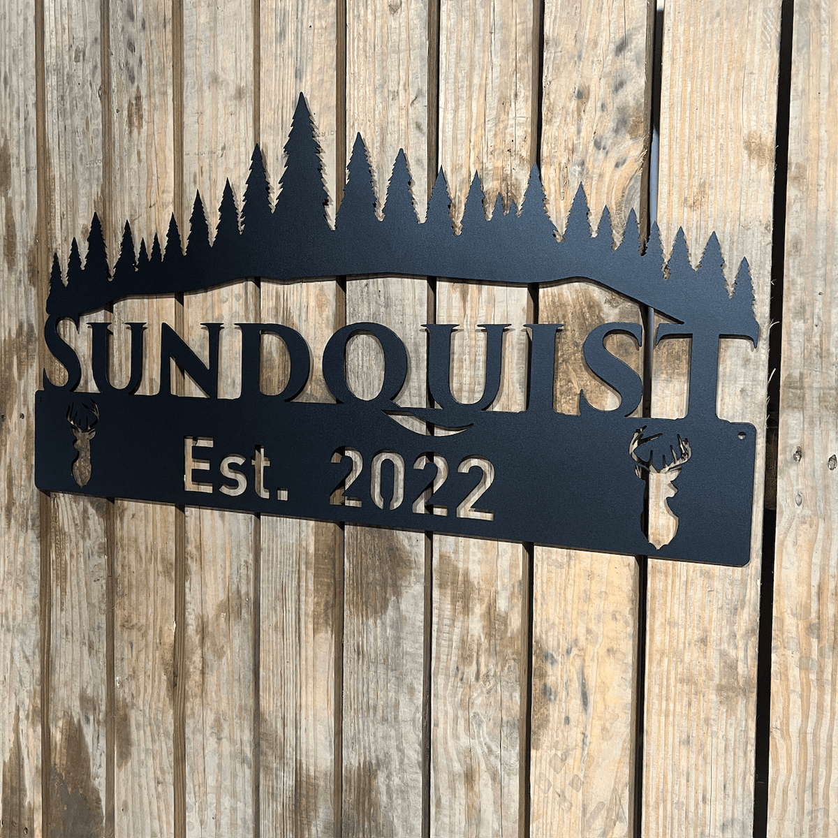 Name Sign and Established Date with Treeline | #1009