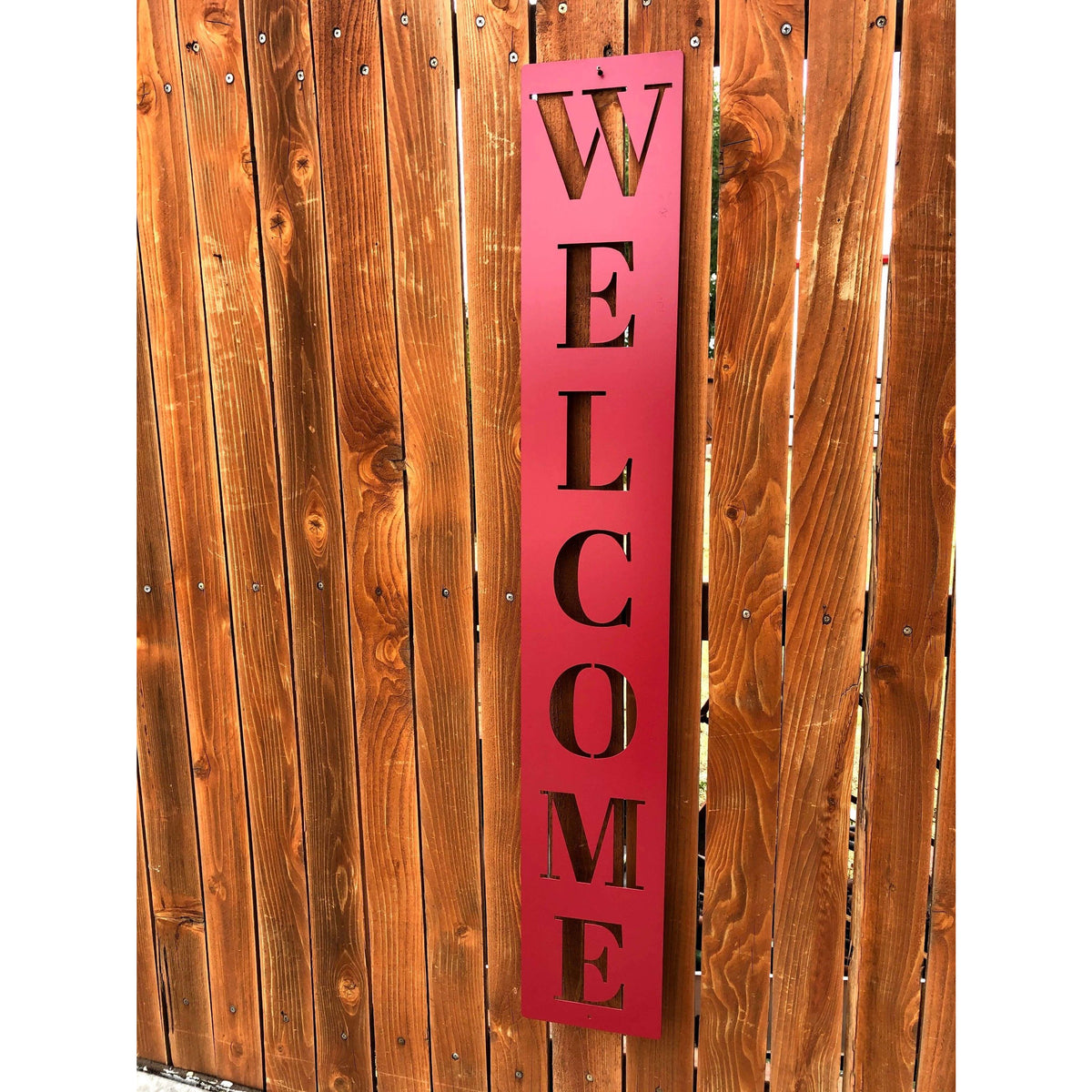 Red Vertical Welcome Sign