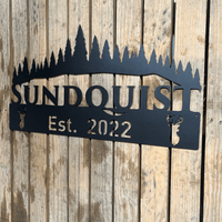 Name Sign and Established Date with Treeline | #1009