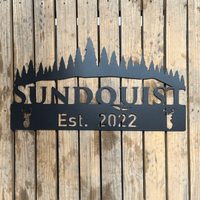 Name Sign and Established Date with Treeline | #1009