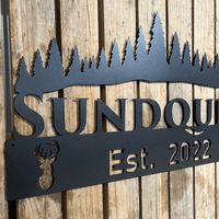 Name Sign and Established Date with Treeline | #1009